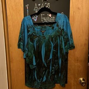 Blue floral blouse with square neck line
